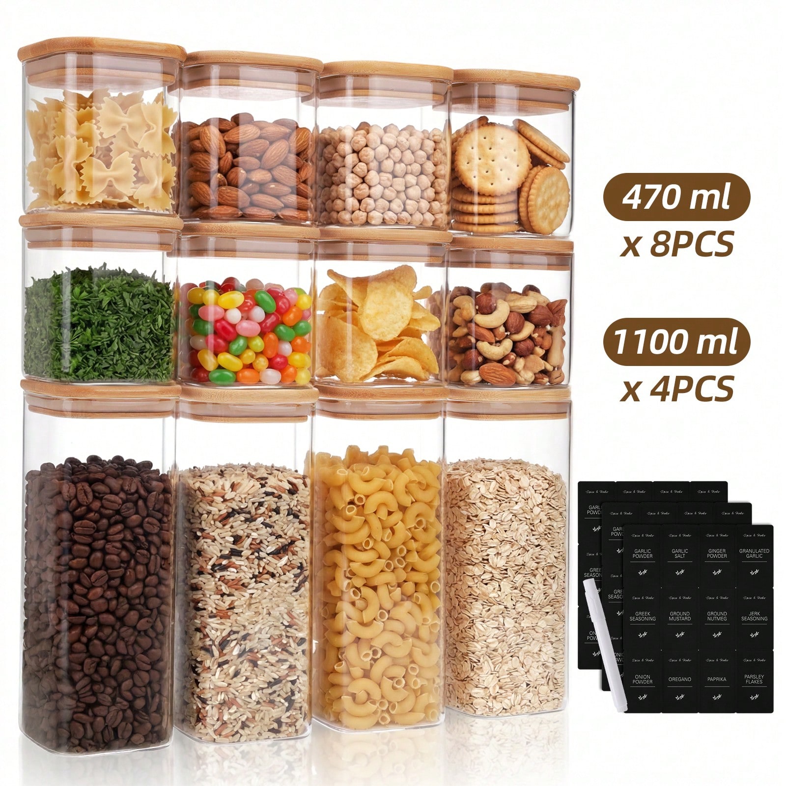 Tomnk 12pcs Glass Food Storage - огляд і ціна Kitchen Baking Pantry